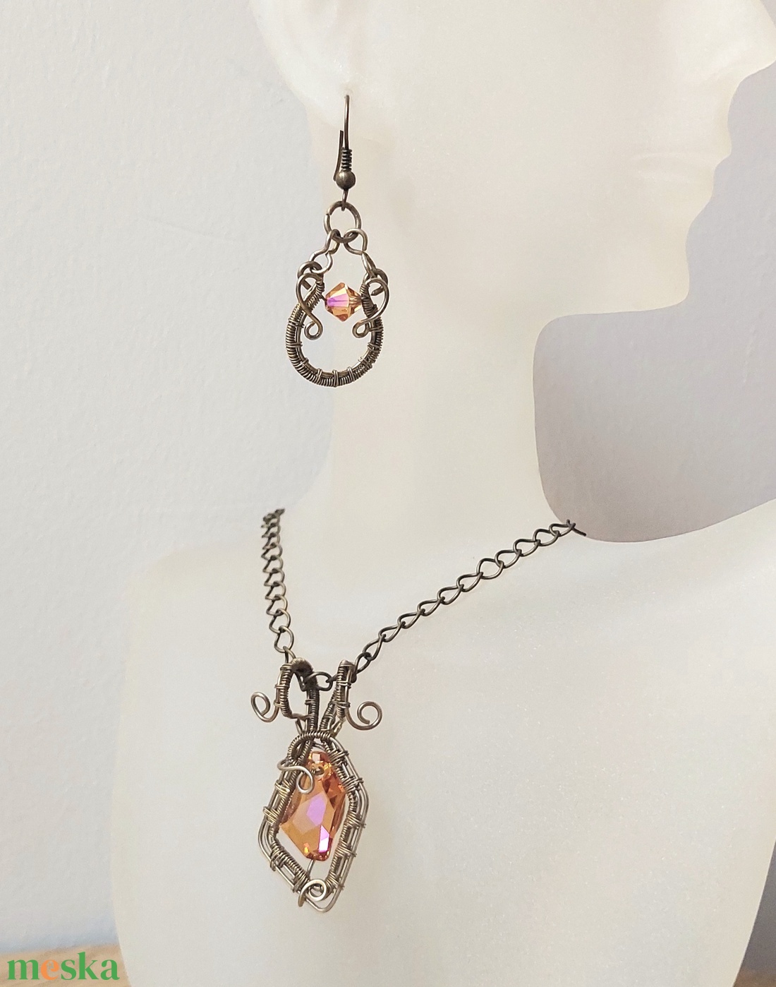 Antikolt alpakka drót ékszerszett swarovski kristályokkal - ékszer - ékszerszett - Meska.hu