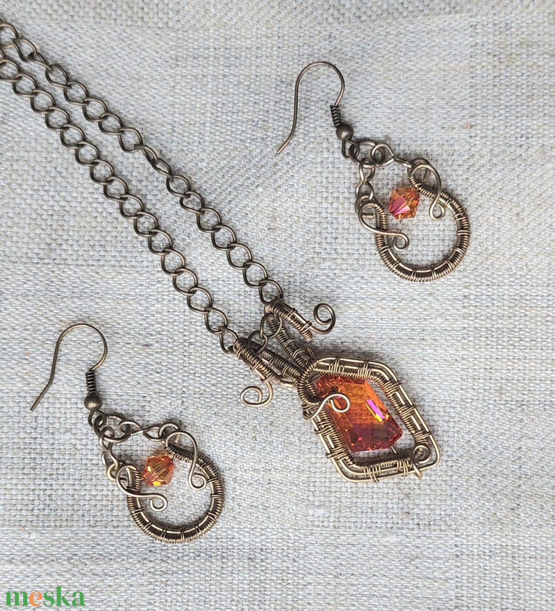 Antikolt alpakka drót ékszerszett swarovski kristályokkal - ékszer - ékszerszett - Meska.hu