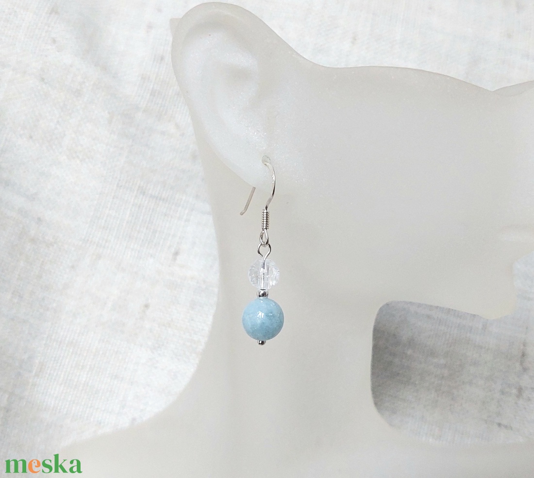Sterling ezüst fülbevaló akvamarin és hegyikristály ásványokkal - ékszer - fülbevaló - lógó fülbevaló - Meska.hu
