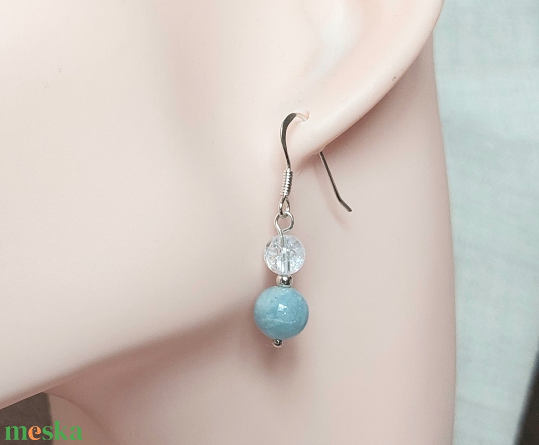 Sterling ezüst fülbevaló akvamarin és hegyikristály ásványokkal - ékszer - fülbevaló - lógó fülbevaló - Meska.hu
