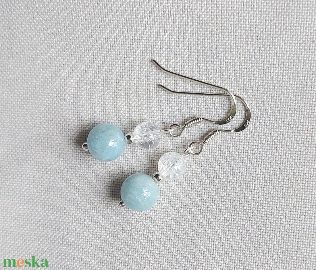 Sterling ezüst fülbevaló akvamarin és hegyikristály ásványokkal - ékszer - fülbevaló - lógó fülbevaló - Meska.hu