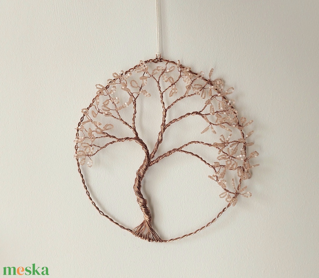 Drót életfa dekoráció, kopogtató gyöngyökkel - otthon & életmód - dekoráció - fali és függő dekoráció - függődísz - Meska.hu