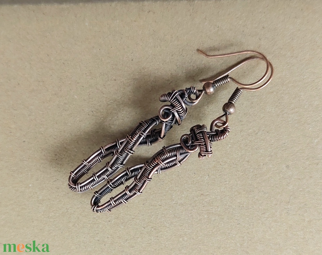 Vörösréz drót fülbevaló - ékszer - fülbevaló - lógó fülbevaló - Meska.hu