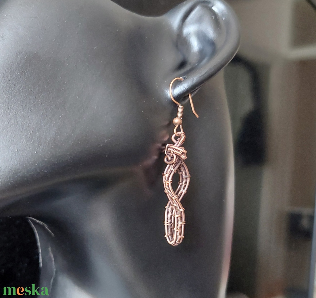 Vörösréz drót fülbevaló - ékszer - fülbevaló - lógó fülbevaló - Meska.hu