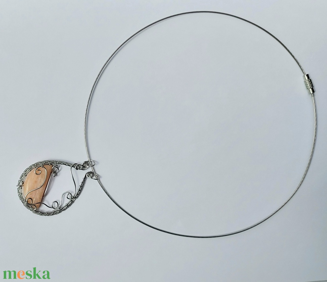 Rózsaopál ásvány acél nyaklánc - ékszer - nyaklánc - medálos nyaklánc - Meska.hu