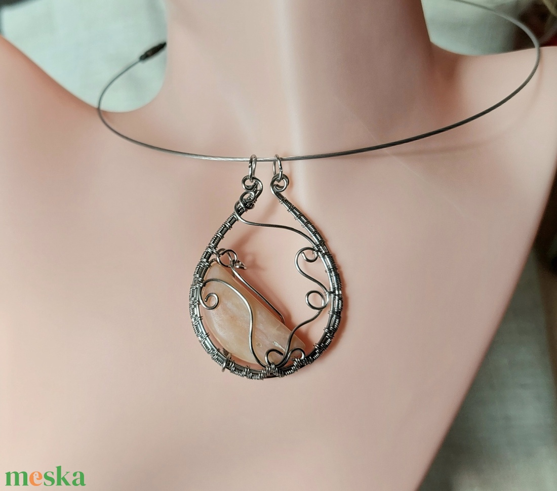 Rózsaopál ásvány acél nyaklánc - ékszer - nyaklánc - medálos nyaklánc - Meska.hu