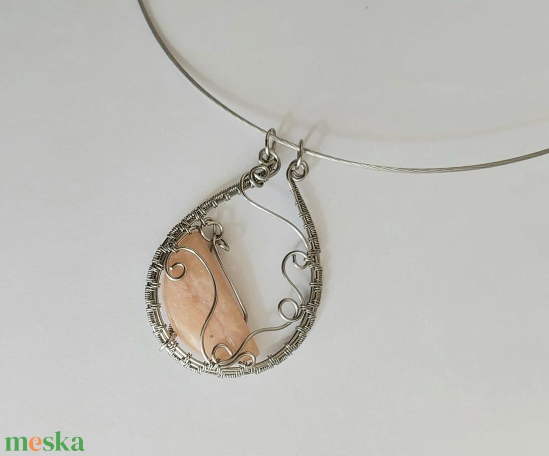 Rózsaopál ásvány acél nyaklánc - ékszer - nyaklánc - medálos nyaklánc - Meska.hu