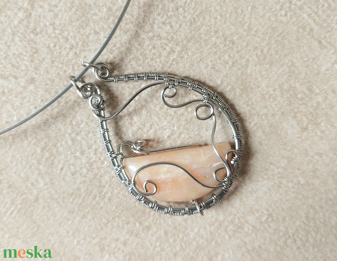 Rózsaopál ásvány acél nyaklánc - ékszer - nyaklánc - medálos nyaklánc - Meska.hu