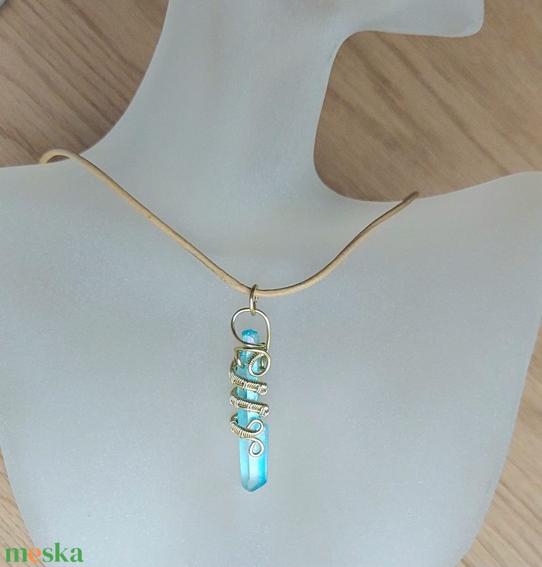 Akva aura kvarc nyaklánc - ékszer - nyaklánc - medálos nyaklánc - Meska.hu