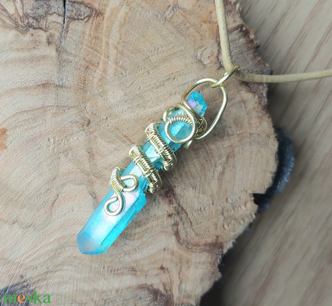 Akva aura kvarc nyaklánc - ékszer - nyaklánc - medálos nyaklánc - Meska.hu