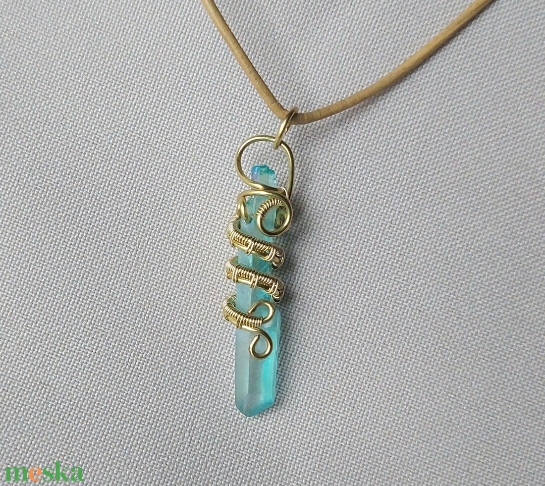 Akva aura kvarc nyaklánc - ékszer - nyaklánc - medálos nyaklánc - Meska.hu