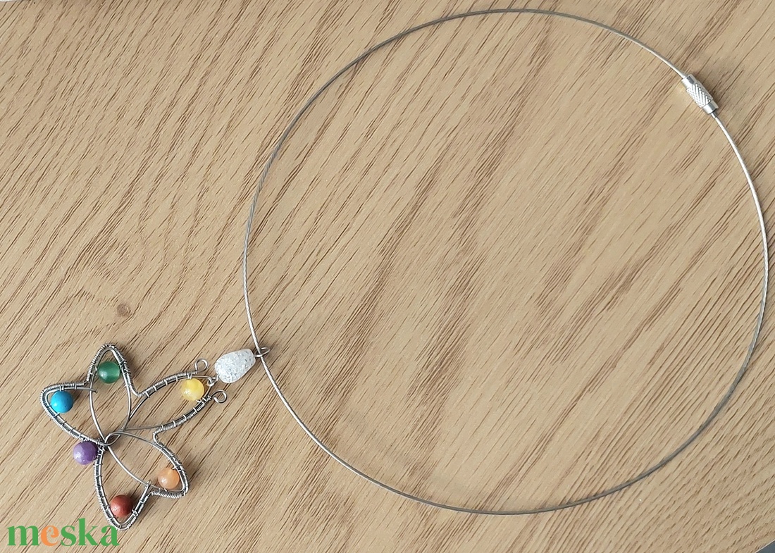 7 csakra ásvány nyaklánc acélból - ékszer - nyaklánc - medálos nyaklánc - Meska.hu