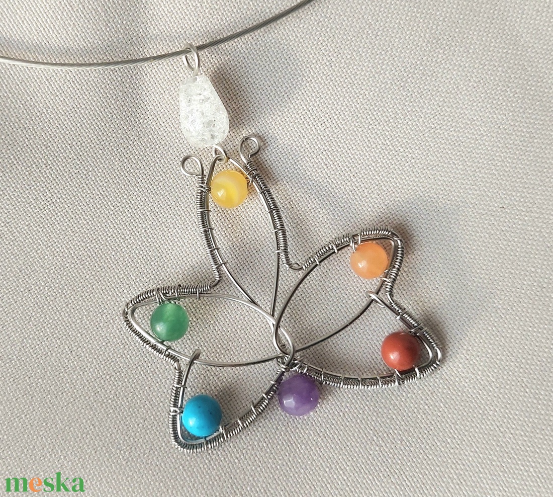 7 csakra ásvány nyaklánc acélból - ékszer - nyaklánc - medálos nyaklánc - Meska.hu