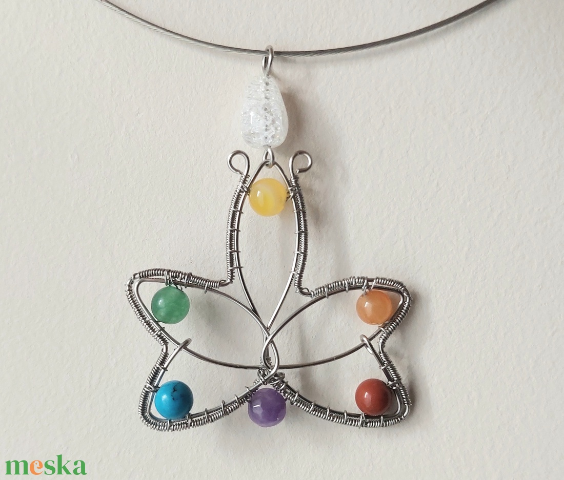 7 csakra ásvány nyaklánc acélból - ékszer - nyaklánc - medálos nyaklánc - Meska.hu