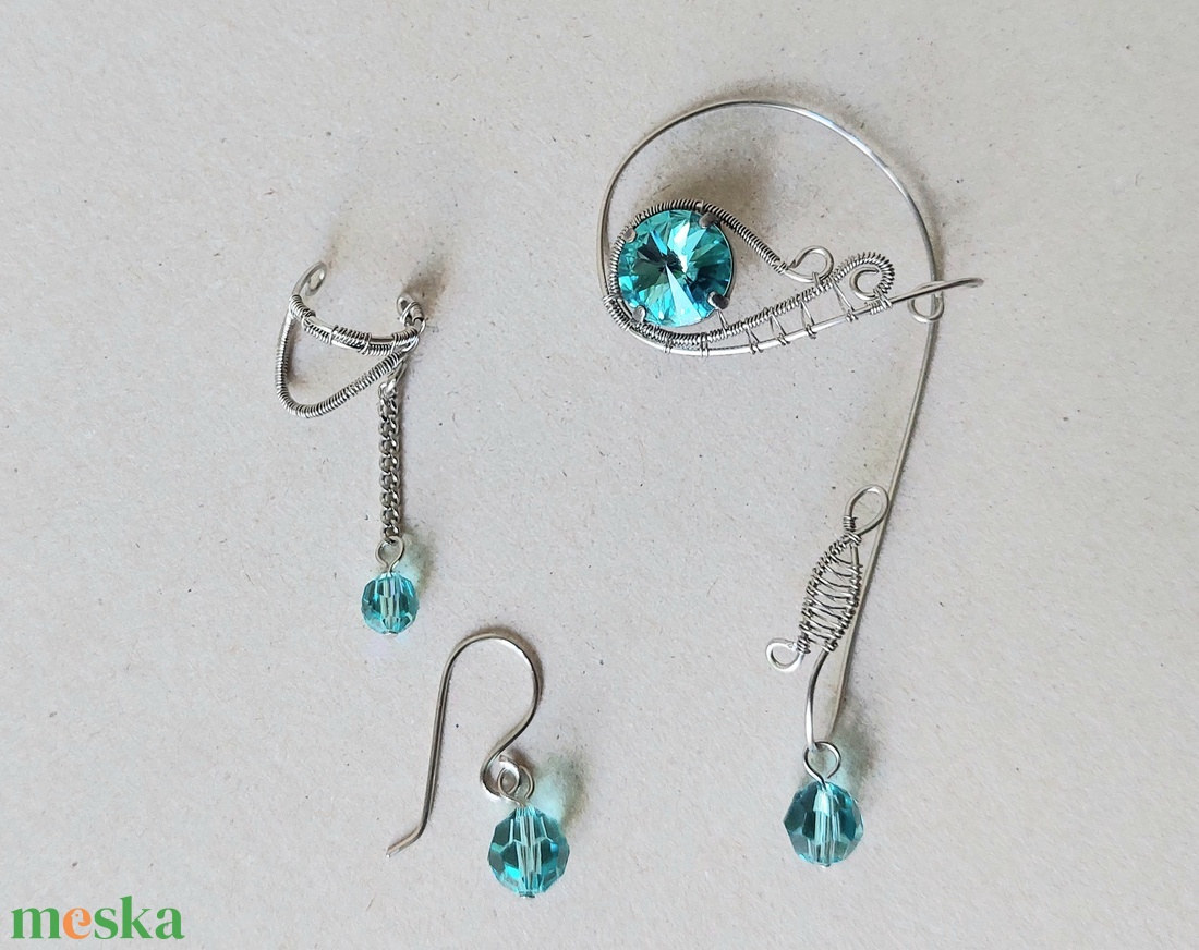 3 részes acél fülékszer szett swarovski kristályokkal - ékszer - fülbevaló - fülékszer - Meska.hu