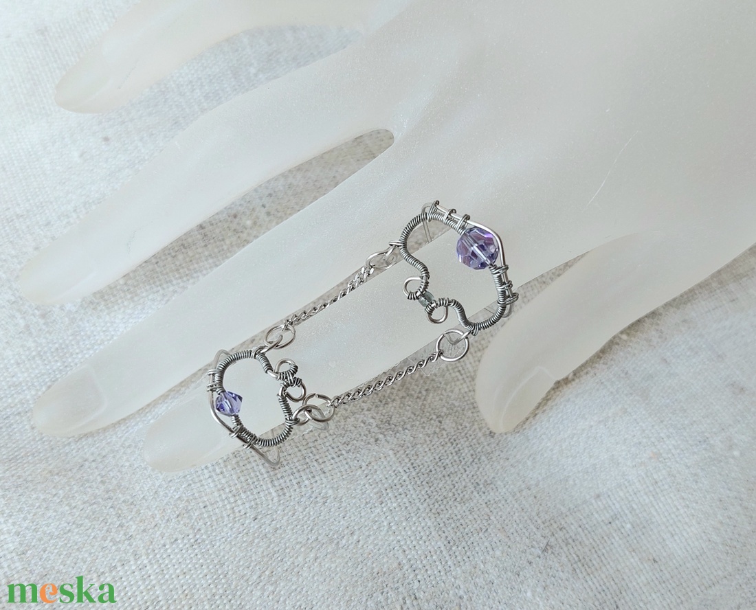 Armenian-style acél dupla gyűrű swarovski kristályokkal - ékszer - gyűrű - statement gyűrű - Meska.hu