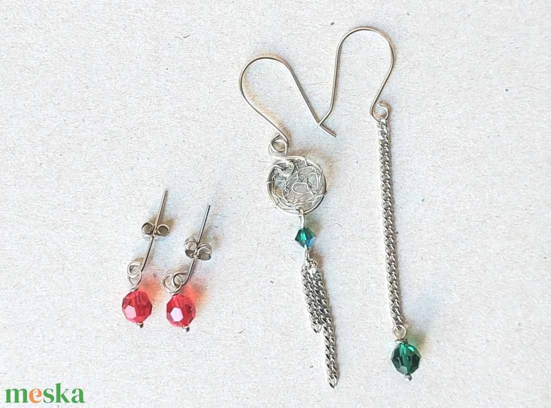 2 pár acél fülbevaló swarovski kristályokkal - ékszer - fülbevaló - lógó fülbevaló - Meska.hu