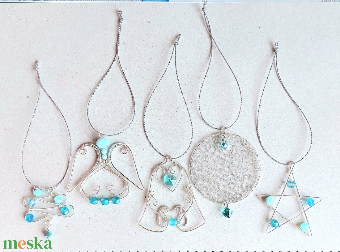 5 darabos türkizkék dekoráció karácsonfadísz szett (swarovski és gyöngy) - karácsony - karácsonyi lakásdekoráció - karácsonyfadíszek - Meska.hu