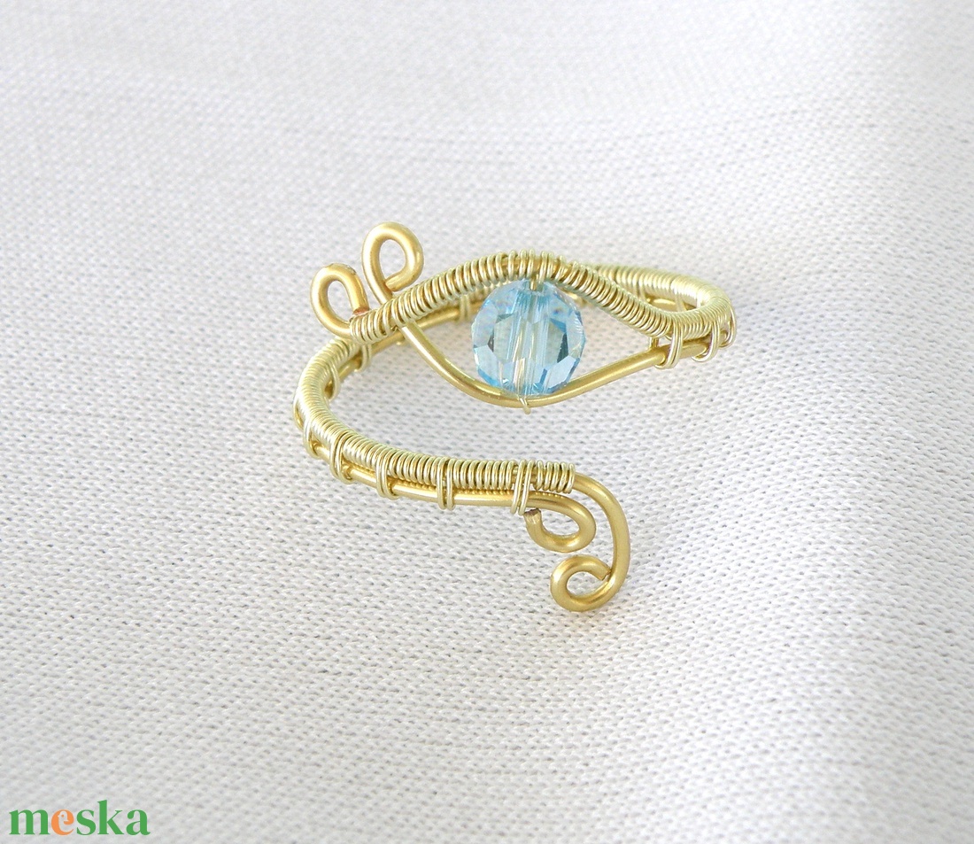 Állítható gyűrű kék swarovski kristállyal - ékszer - gyűrű - statement gyűrű - Meska.hu