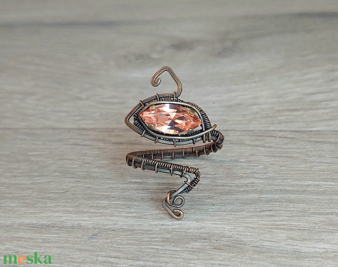 Állítható vörösréz gyűrű swarovski kristállyal - ékszer - gyűrű - statement gyűrű - Meska.hu