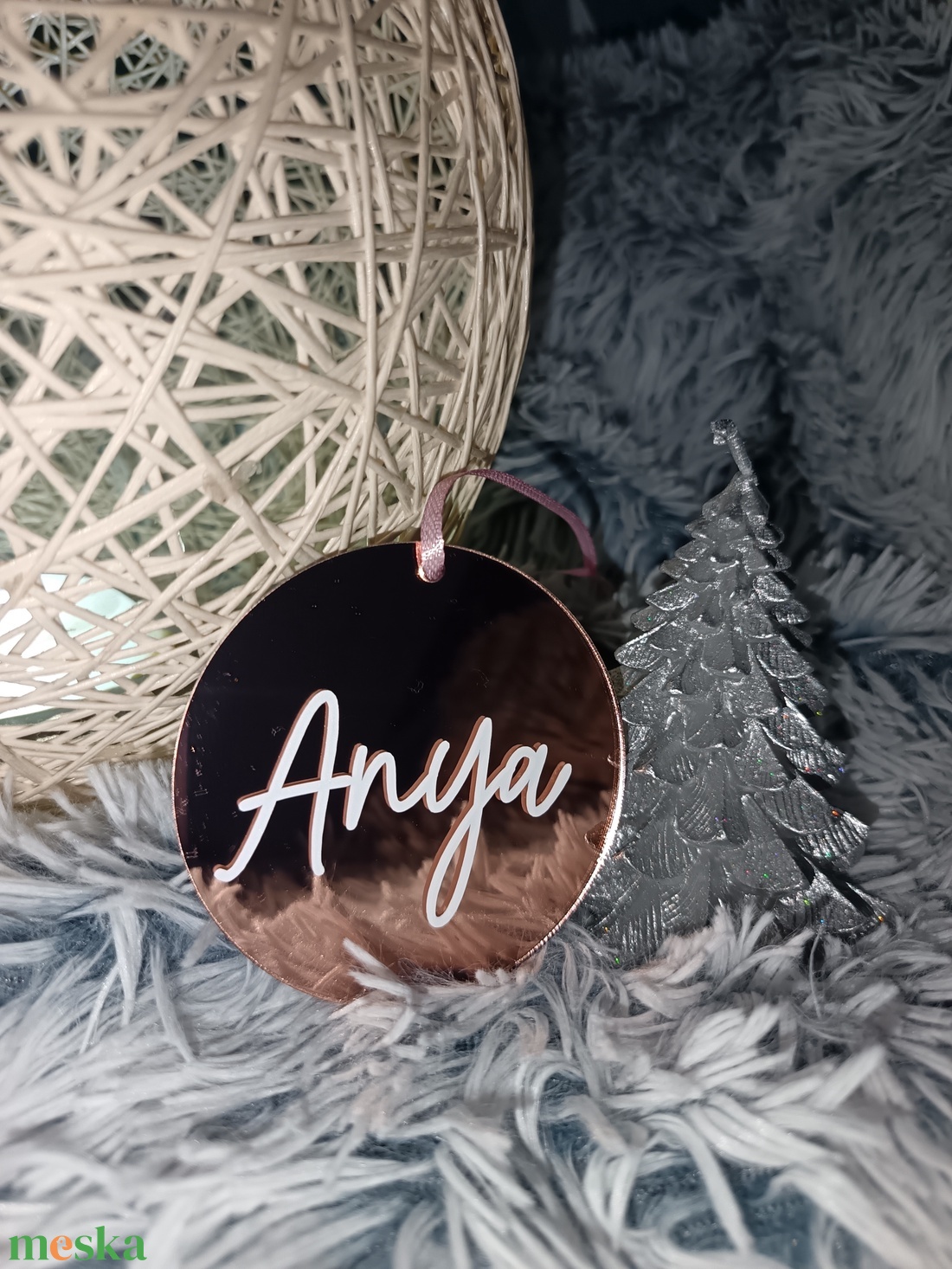 Tükrös rose gold plexi karácsonyfadísz - karácsony - karácsonyi lakásdekoráció - karácsonyfadíszek - Meska.hu