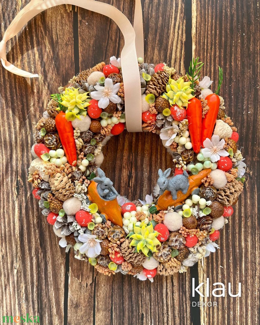 Tavaszi, húsvéti ajtódísz, kopogtató nyuszival - otthon & életmód - dekoráció - ajtó- és ablak dekoráció - ajtódísz & kopogtató - Meska.hu