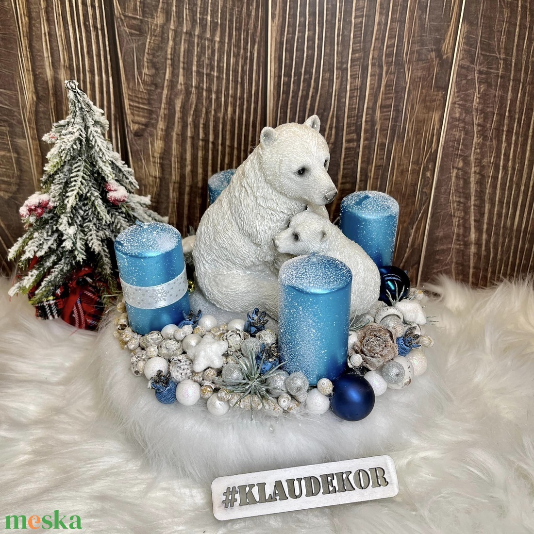 Karácsonyi téli adventi koszorú  jegesmacival - karácsony - adventi díszek - adventi koszorú - Meska.hu
