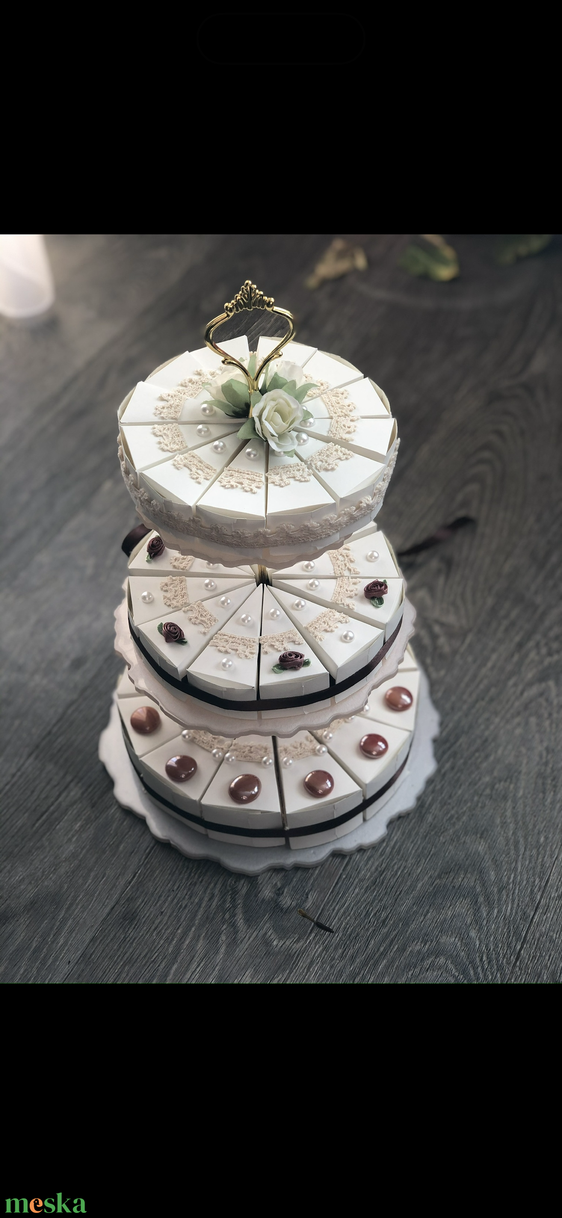 Esküvői 3 emeletes papírtorta - esküvő - dekoráció - helyszíni dekor - Meska.hu