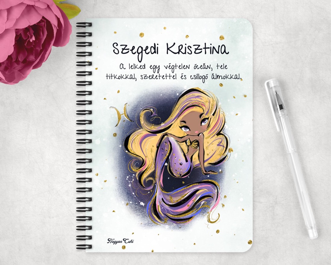Személyre szabható - Szőke hajú Csini Halak lány mintás A5-ös füzet -  - Meska.hu