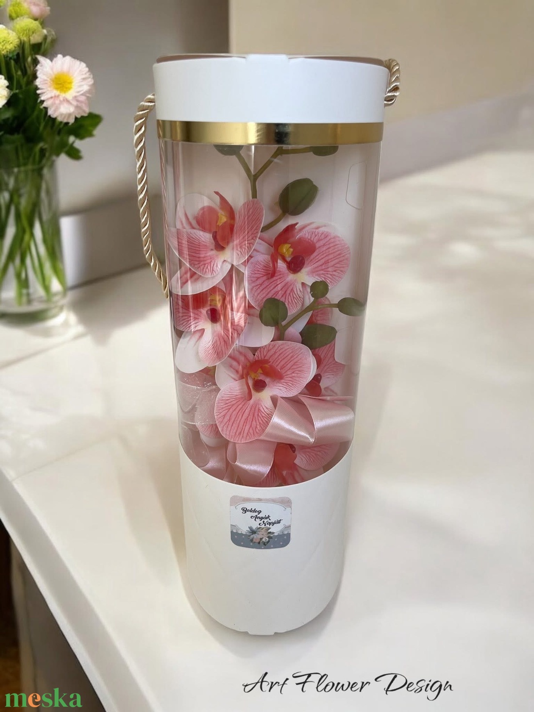 Orchidea hengerben - otthon & életmód - dekoráció - asztal és polc dekoráció - asztaldísz - Meska.hu