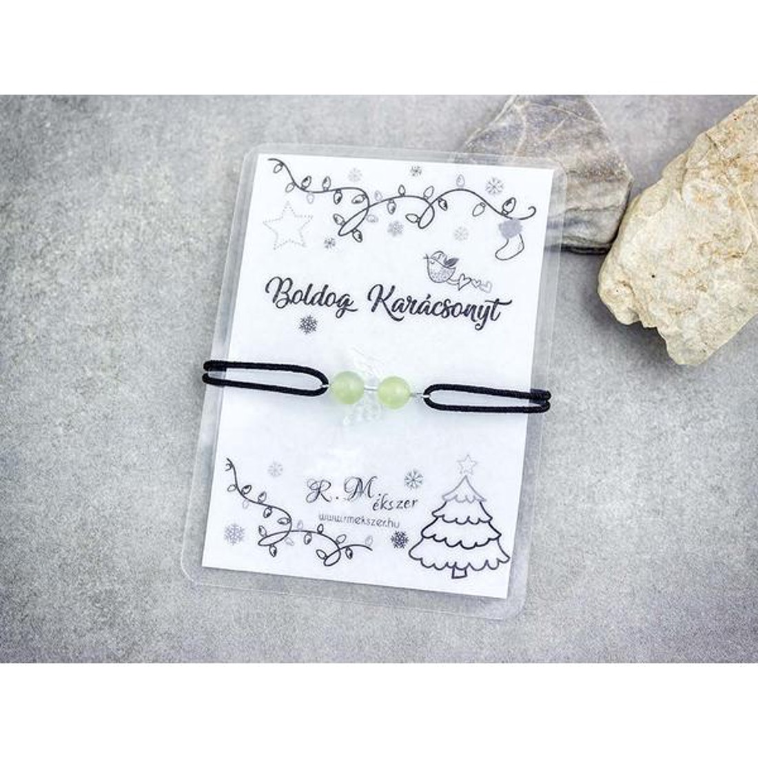 Boldog Karácsonyt jáde angyal karkötő - ékszer - karkötő - gyöngyös karkötő - Meska.hu