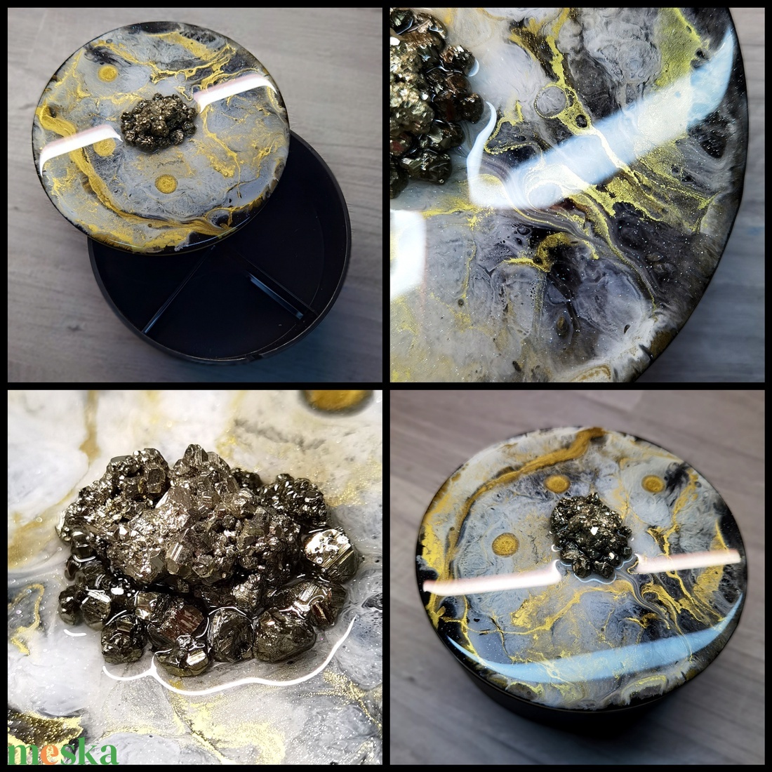 Fekete-arany Epoxy gyantás, Pirites, tükrös ékszer doboz - ékszer - ékszertartó - ékszerdoboz - Meska.hu Fekete-arany Epoxy gyantás, Pirites, tükrös ékszer doboz - ékszer - ékszertartó - ékszerdoboz - Meska.hu