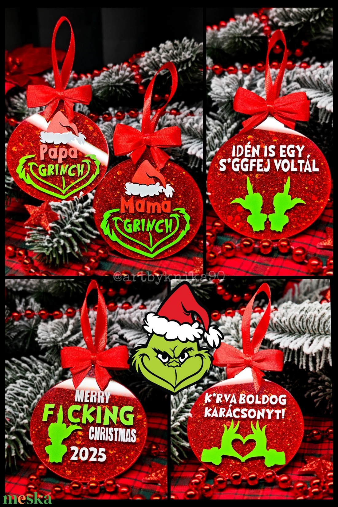 Grinch-es egyedi karácsonyfadísz  - karácsony - karácsonyi lakásdekoráció - karácsonyfadíszek - Meska.hu