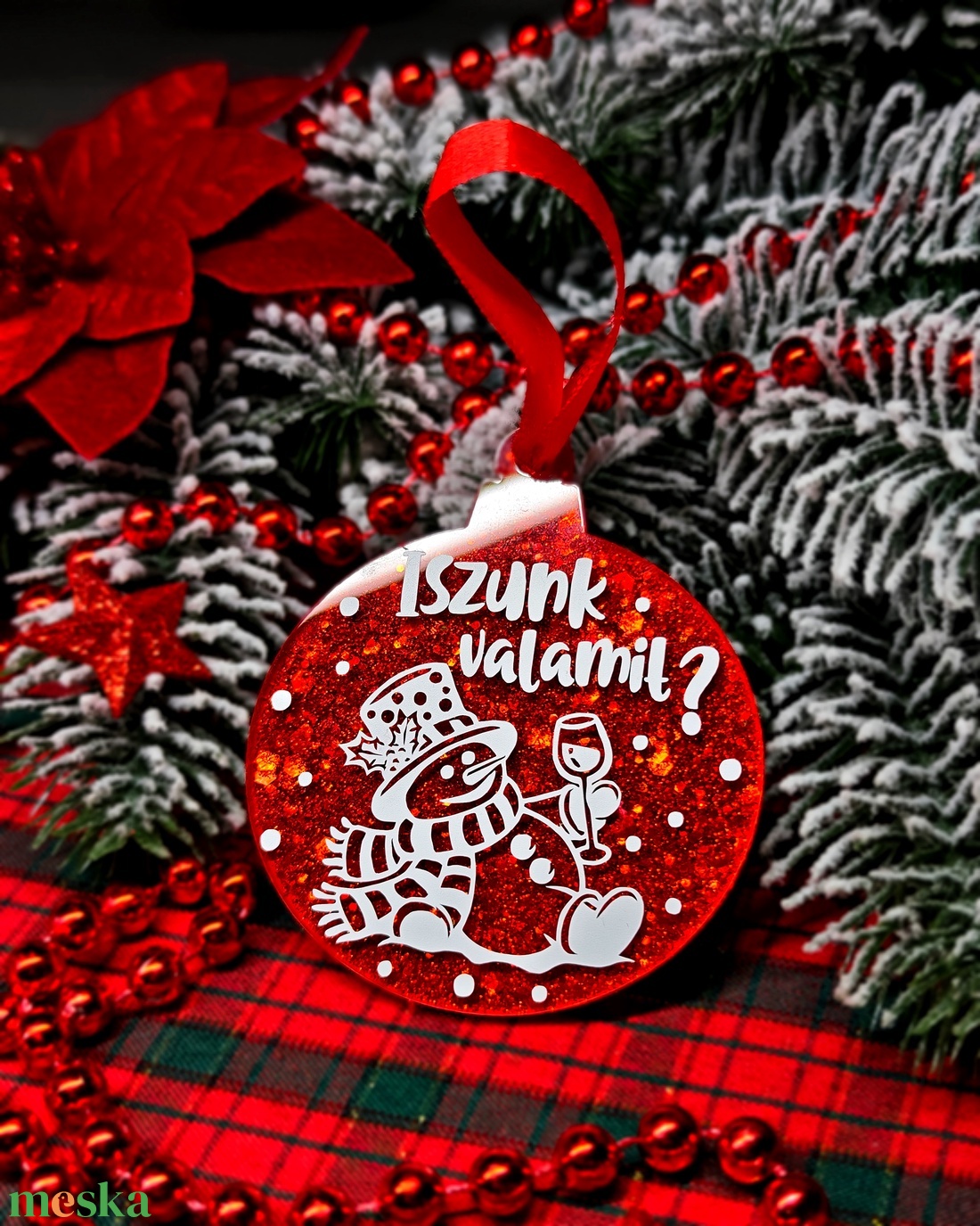 Piros epoxy egyedi karácsonyfadísz  - karácsony - karácsonyi lakásdekoráció - karácsonyfadíszek - Meska.hu