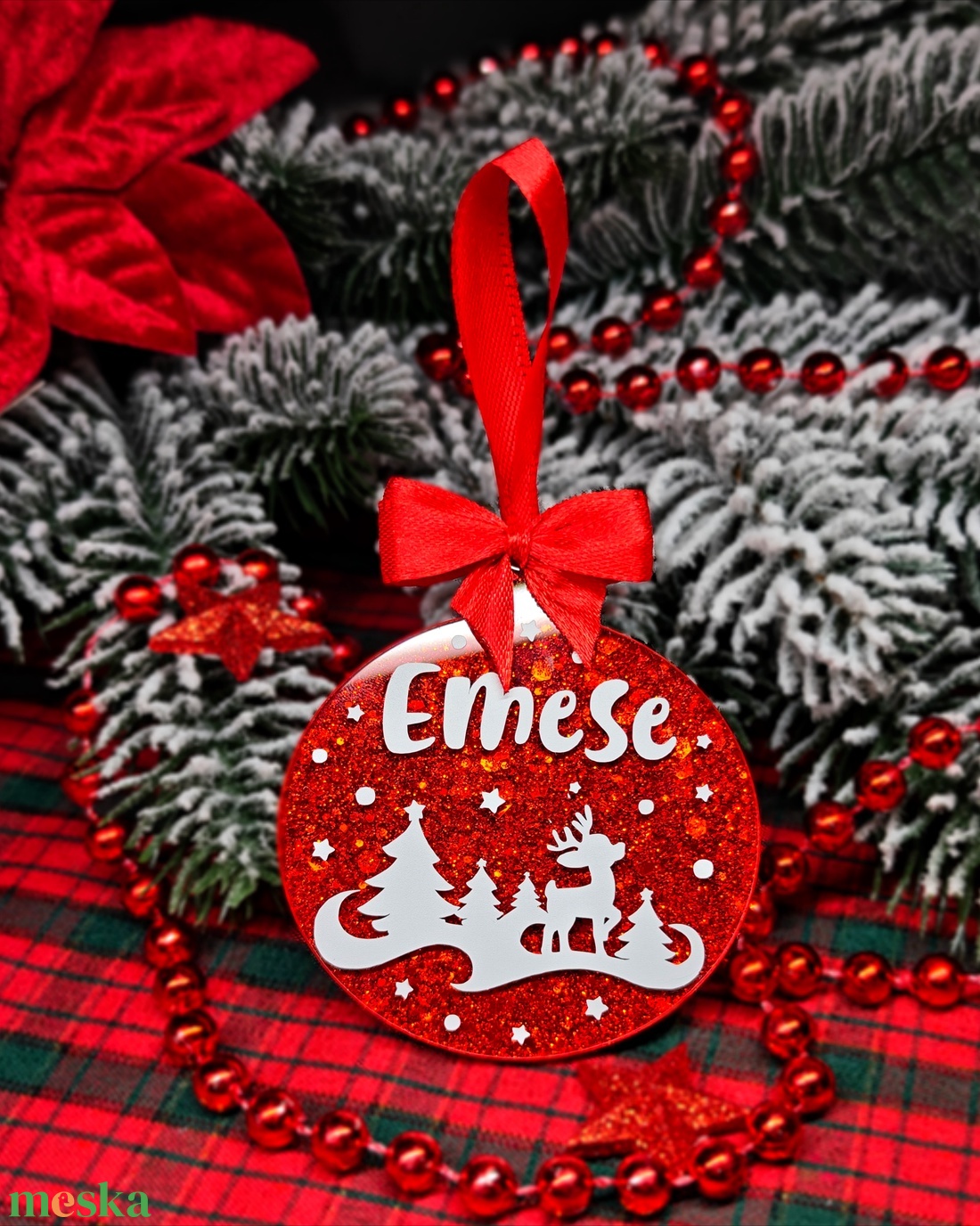 Piros epoxy egyedi karácsonyfadísz  - karácsony - karácsonyi lakásdekoráció - karácsonyfadíszek - Meska.hu
