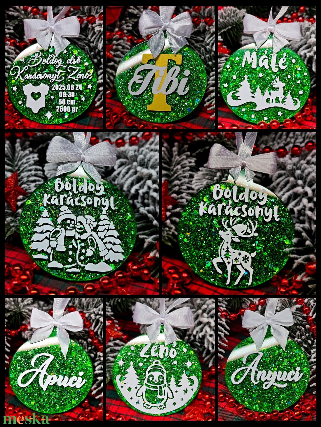 Zöld epoxy egyedi karácsonyfadísz  - karácsony - karácsonyi lakásdekoráció - karácsonyfadíszek - Meska.hu