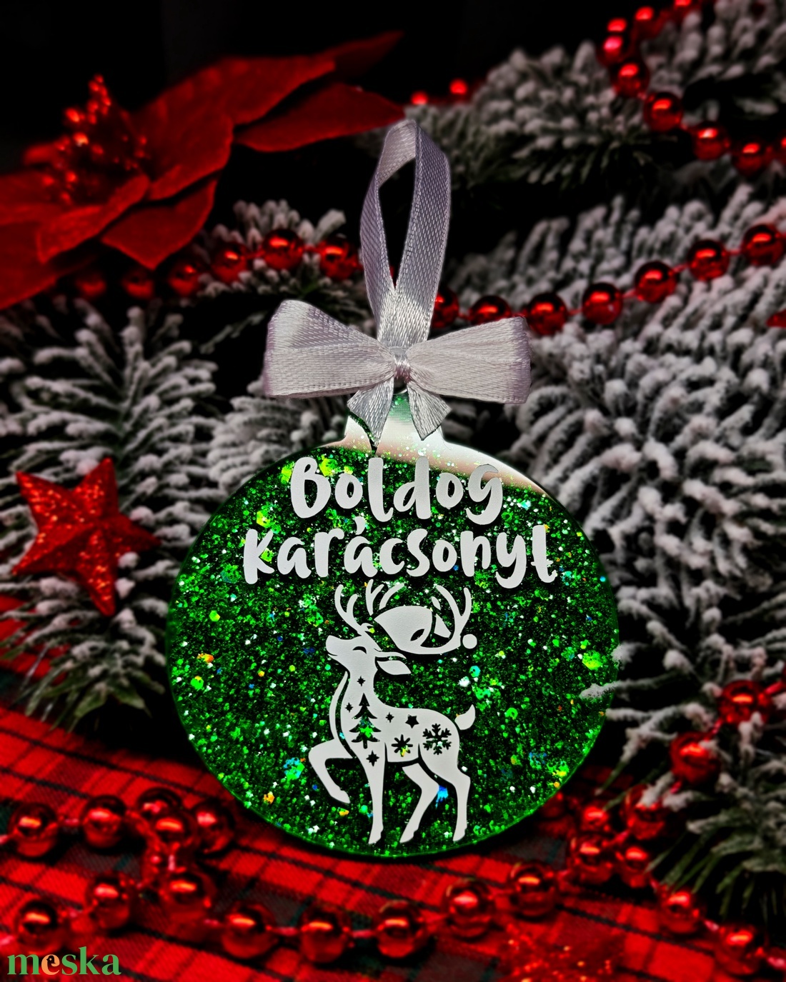 Zöld epoxy egyedi karácsonyfadísz  - karácsony - karácsonyi lakásdekoráció - karácsonyfadíszek - Meska.hu