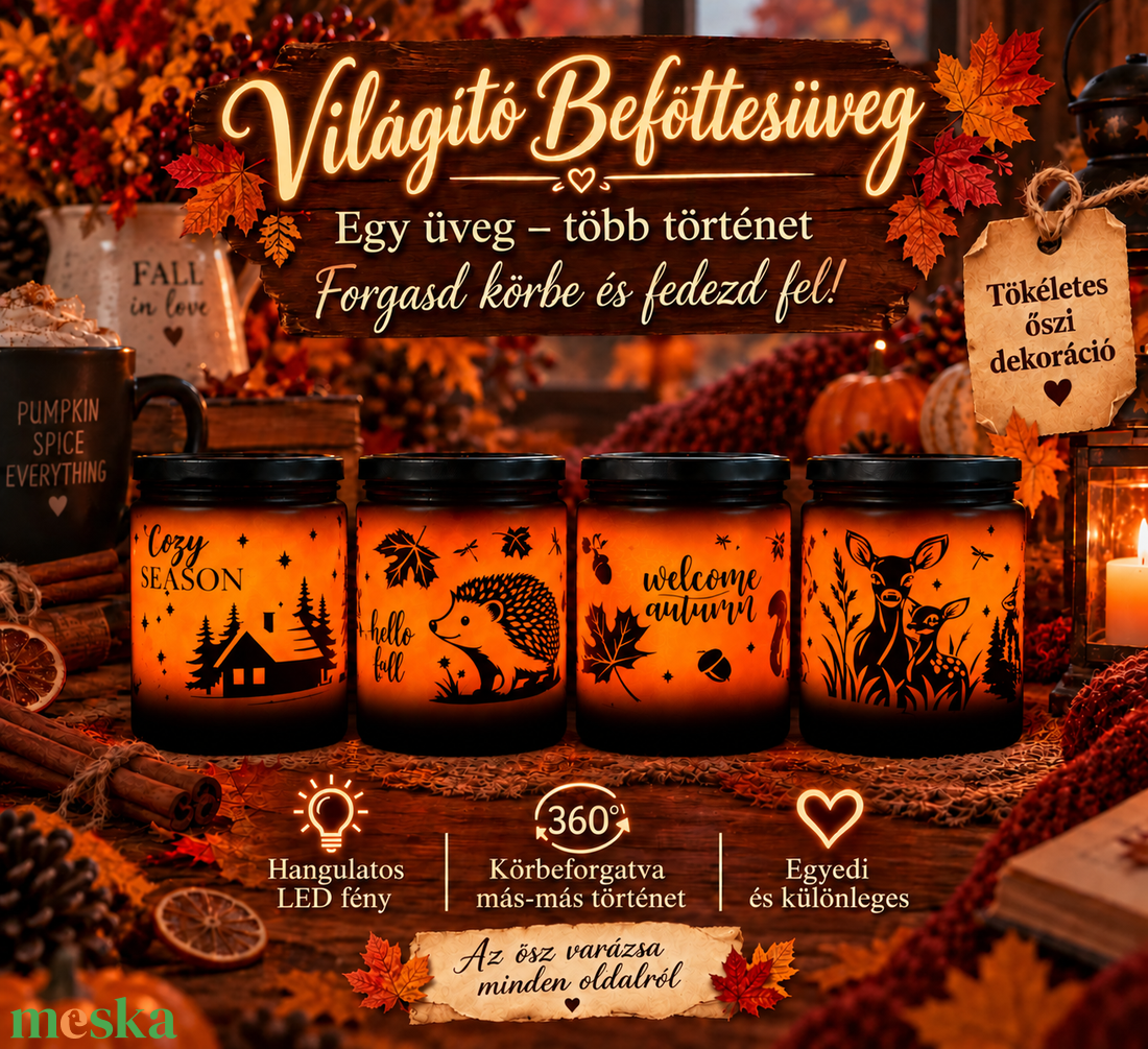 Világító őszi üvegek  - otthon & életmód - lámpa - hangulatlámpa - Meska.hu