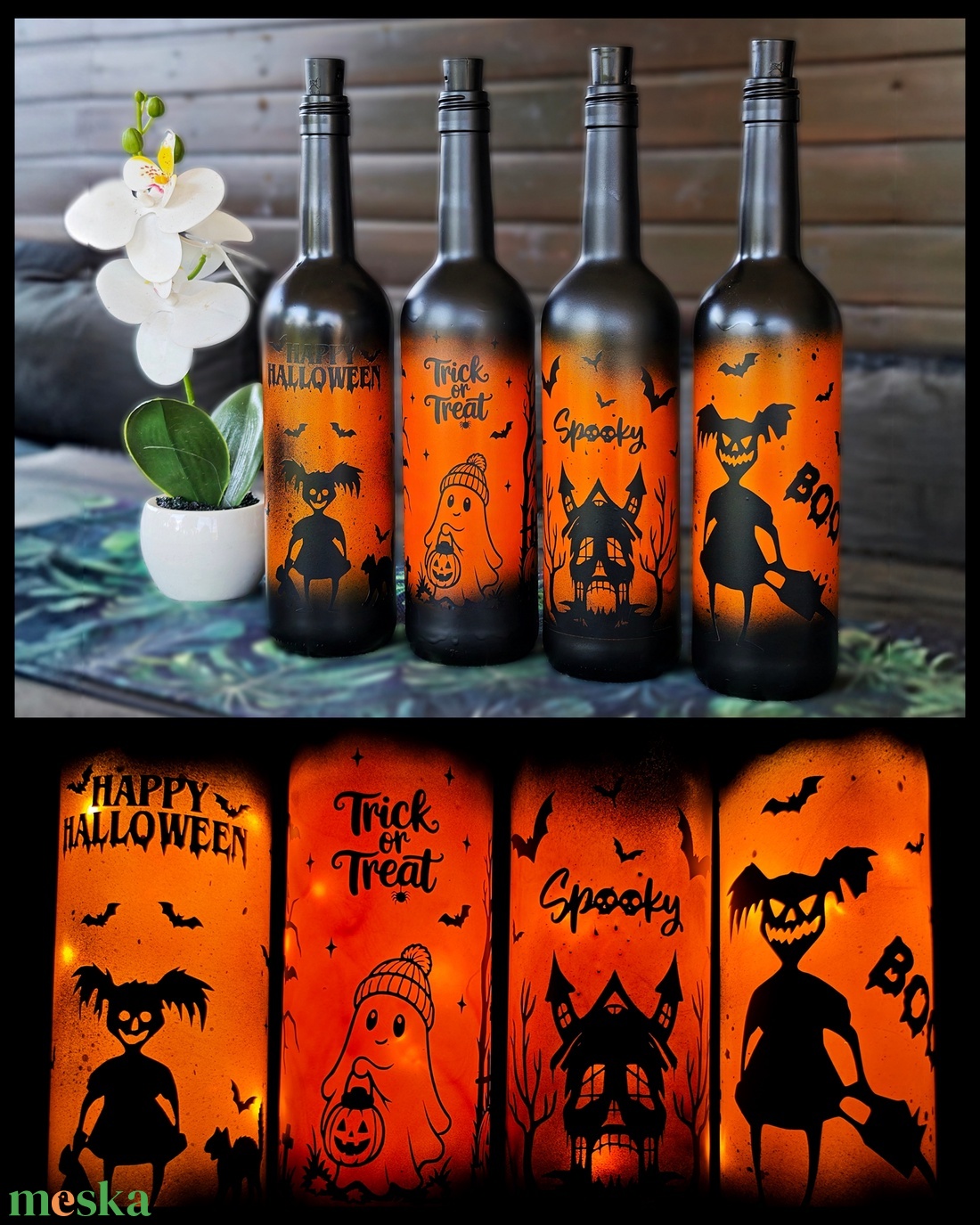 Világító Halloweeni üvegek  - otthon & életmód - dekoráció - halloween - halloweeni lámpás - Meska.hu