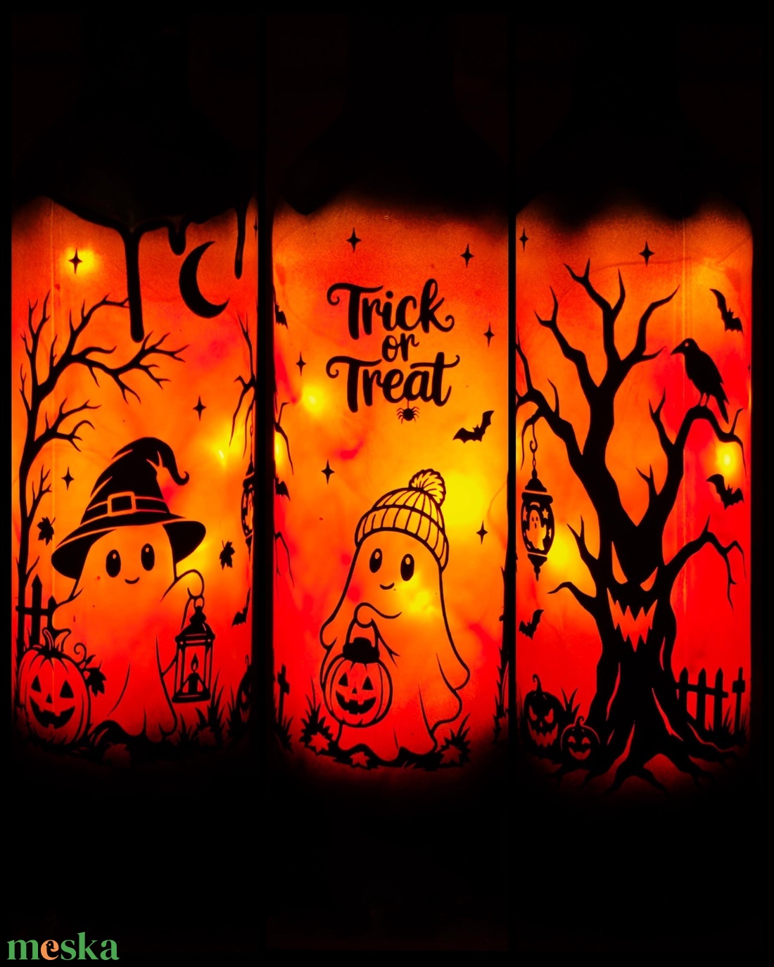 Világító Halloweeni üvegek  - otthon & életmód - dekoráció - halloween - halloweeni lámpás - Meska.hu