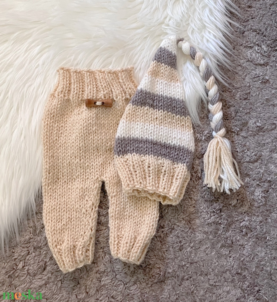 Újszülött nadrág sapkával - ruha & divat - babaruha & gyerekruha - babafotózási ruha és kellék - Meska.hu