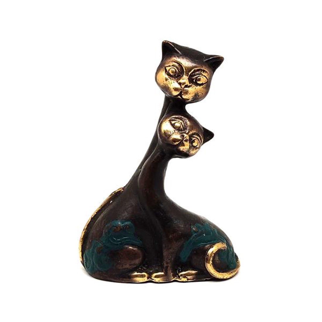 Réz figura macska pár óarany zöld 11x8cm - otthon & életmód - dekoráció - dísztárgy - Meska.hu