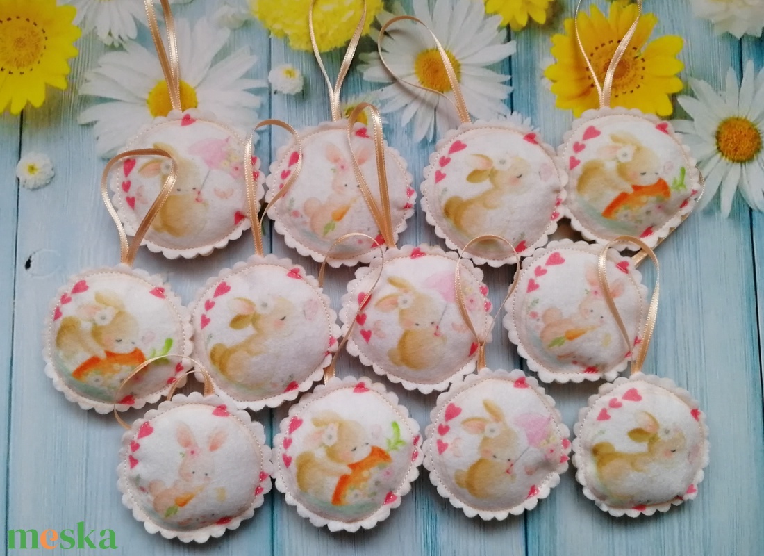 Húsvéti dísz - nyuszis tallérok - ünnepi díszek, dekorációk - húsvéti díszek és dekorációk - húsvéti tojásfadíszek - Meska.hu