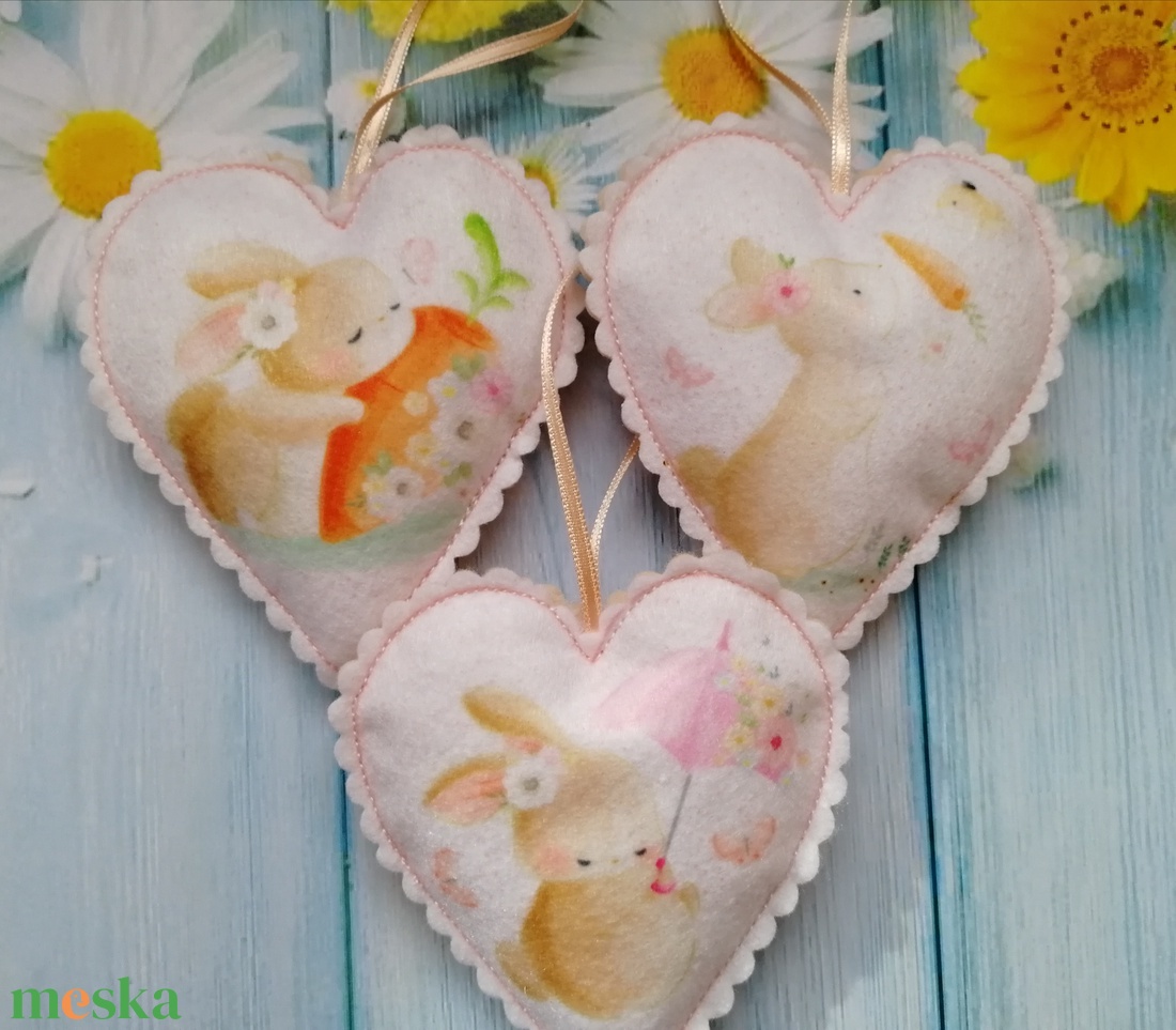 Húsvéti dísz - nyuszis szívek - otthon & életmód - dekoráció - fali és függő dekoráció - függődísz - Meska.hu