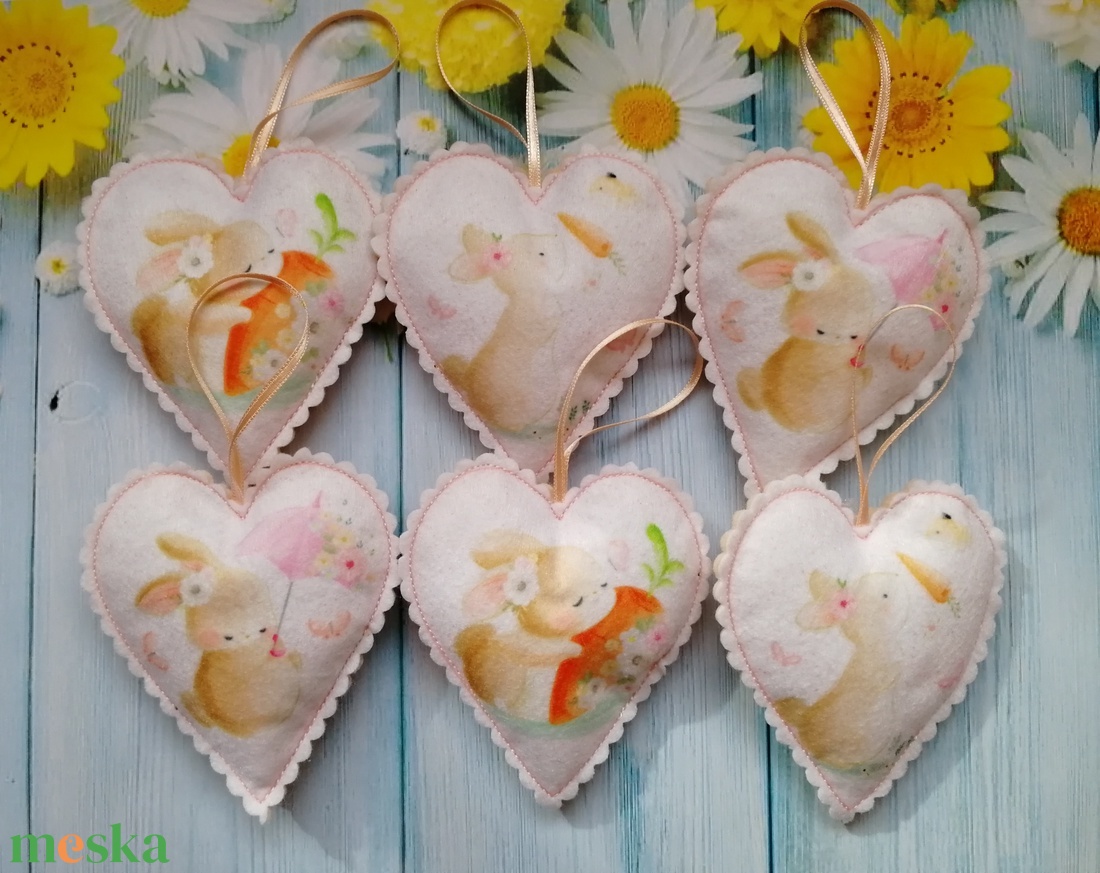Húsvéti dísz - nyuszis szívek - otthon & életmód - dekoráció - fali és függő dekoráció - függődísz - Meska.hu