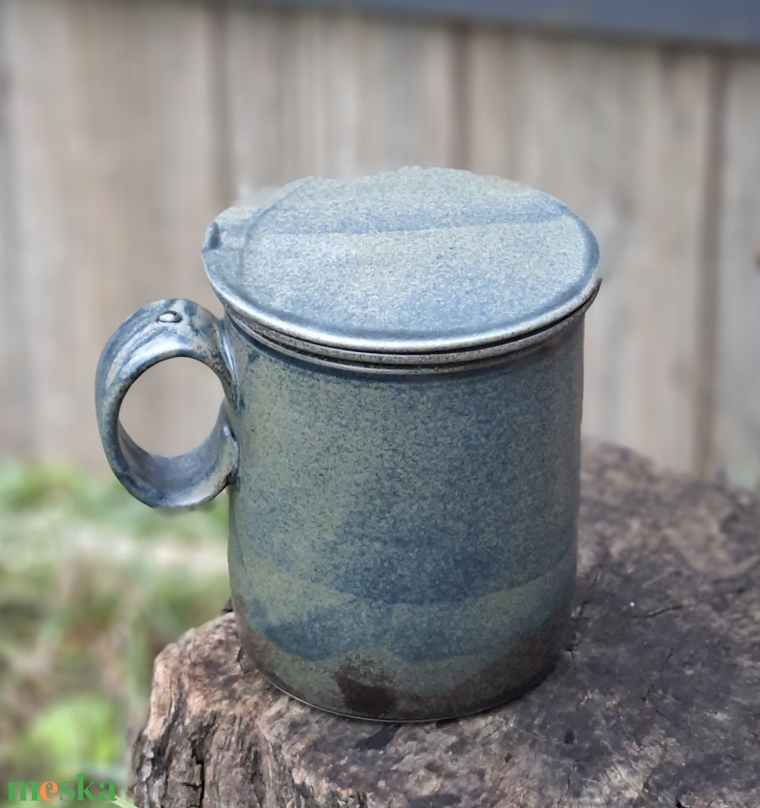 Bögre kerámia szűrővel, fedővel  - otthon & életmód - konyhafelszerelés, tálalás - konyhai tárolás - tea & kávé tárolás - Meska.hu