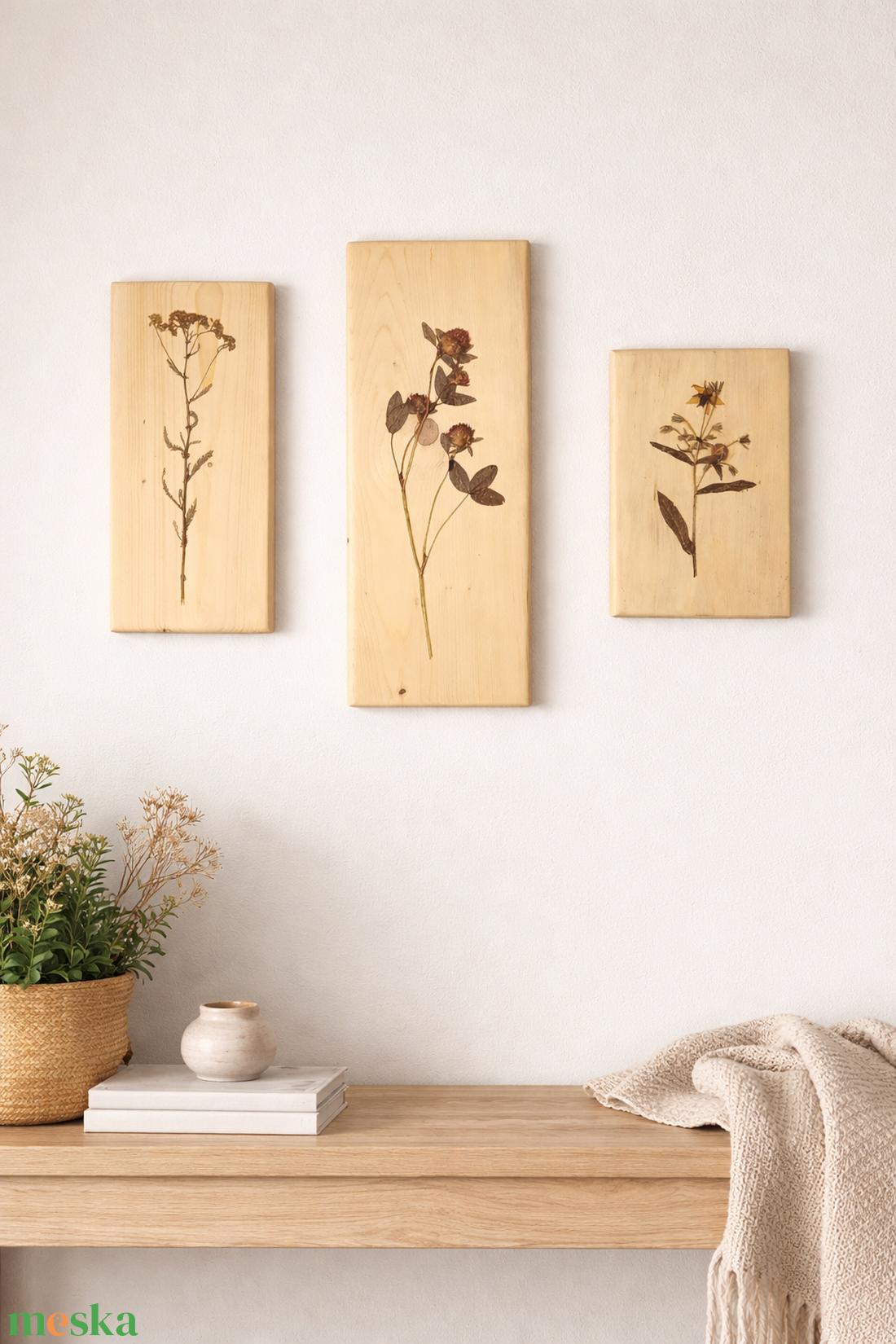 Hármas falikép valódi virágokkal - otthon & életmód - dekoráció - kép & falikép - fából készült kép - Meska.hu