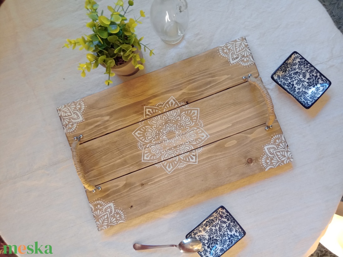 Mandalás boho tálca fából - otthon & életmód - konyhafelszerelés, tálalás - tálalás - tálca - Meska.hu