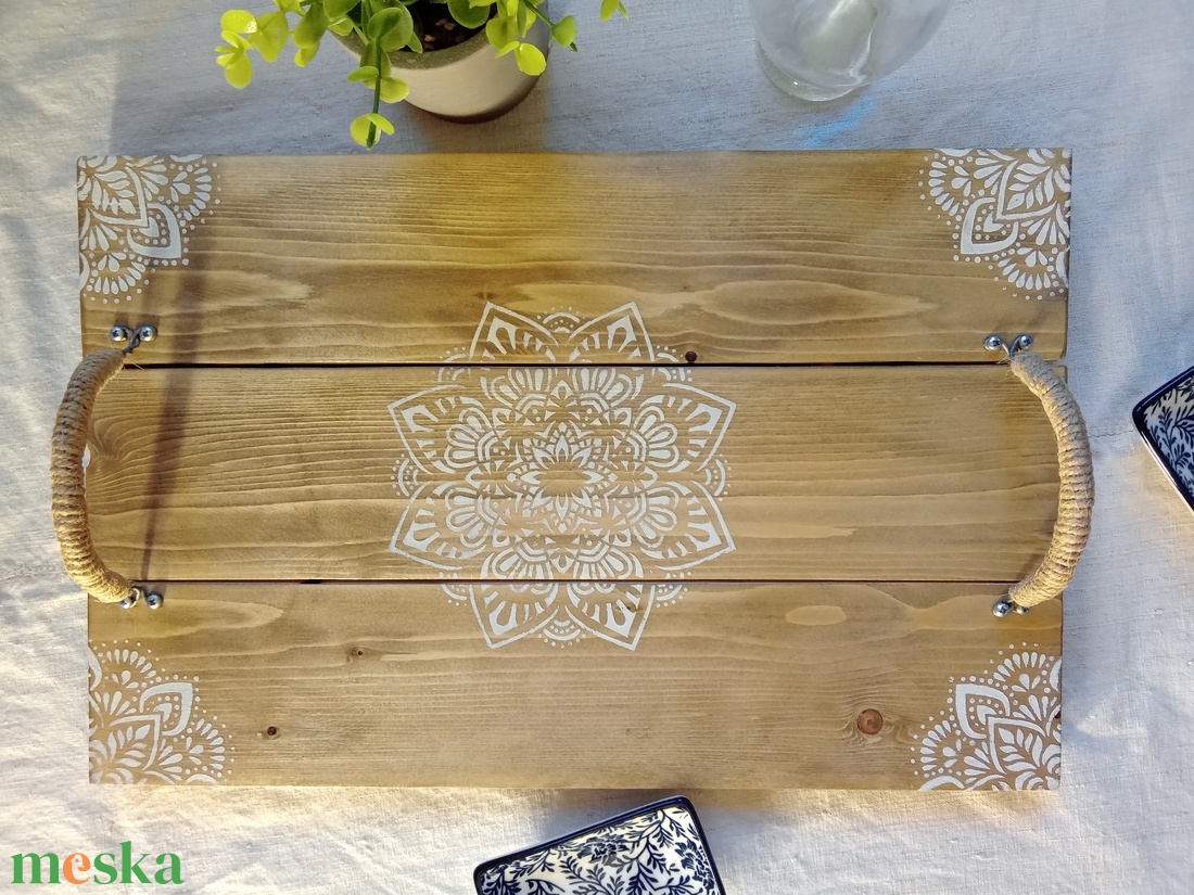 Mandalás boho tálca fából - otthon & életmód - konyhafelszerelés, tálalás - tálalás - tálca - Meska.hu