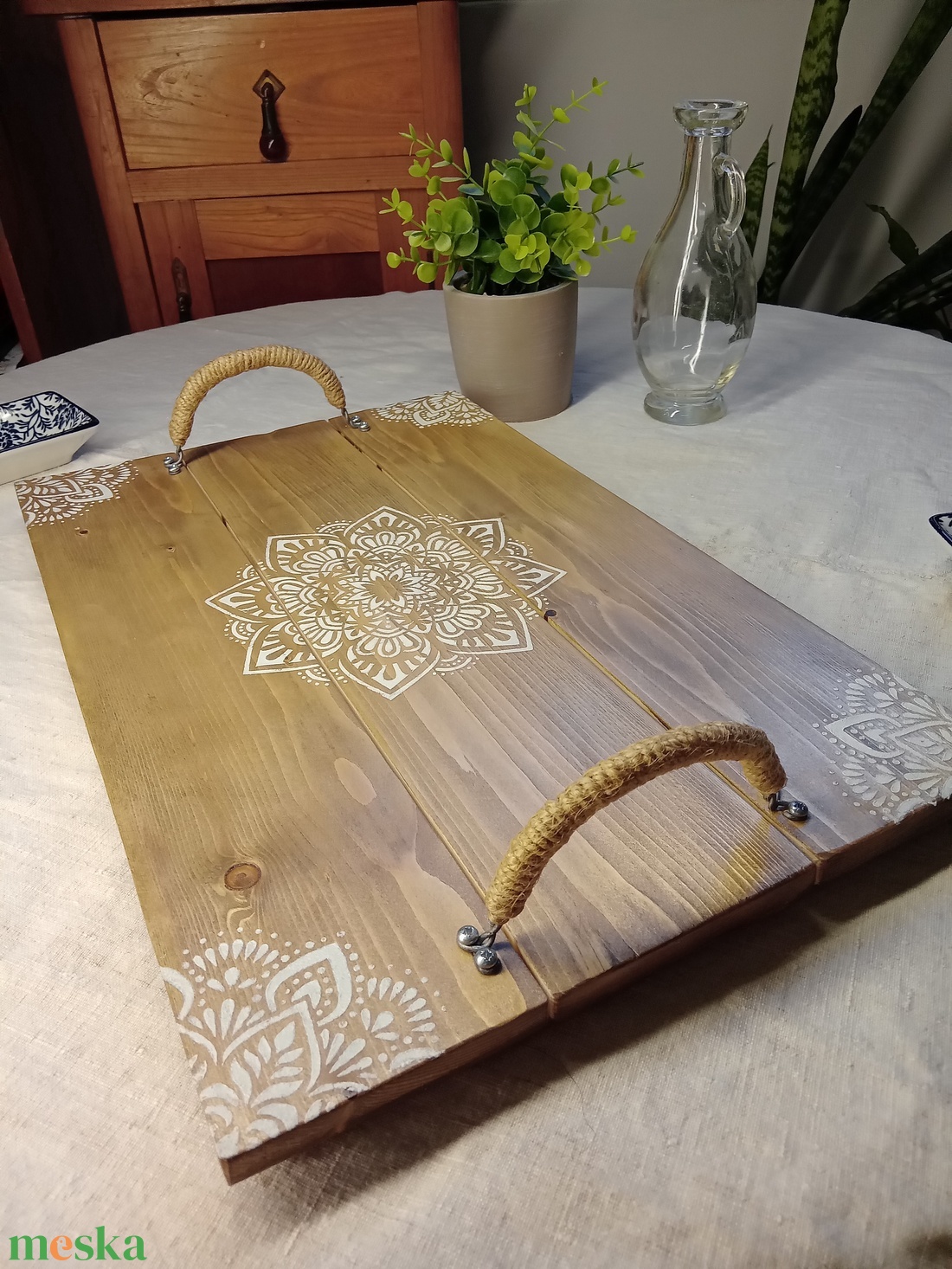 Mandalás boho tálca fából - otthon & életmód - konyhafelszerelés, tálalás - tálalás - tálca - Meska.hu